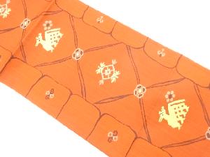 斜め格子に花・有栖川文様織り出し 袋帯